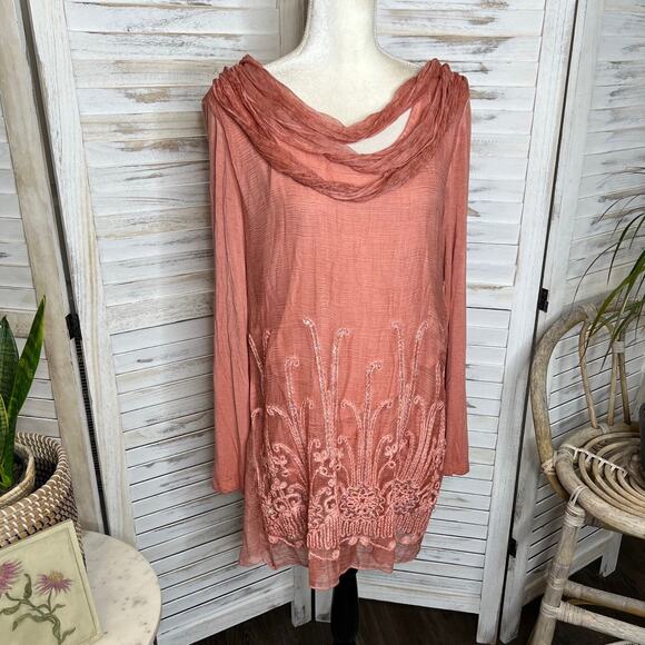 NWT SOFT SURROUNDINGS Women's L Silk Beaux Art Romantic Tunic Coral Pink - Picture 4 of 16